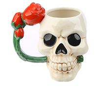 Puckator Mug Céramique Crâne à Anse Décorée - Rose Rouge, Céramique, Blanc, Noir, Vert, Rouge, 16 x 13, 5 x 10 cm