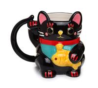 Puckator Mug en Forme de Chat Noir Maneki Neko - Chat Porte-Bonheur