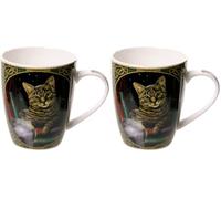 Puckator MULP24 Lisa Parker Mug avec Chat 8 x 12 x 10 cm, Vert/Brun/Noir (Lot de 2)