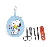 Puckator Peanuts Snoopy & Woodstock Ensemble de manucure rond 5 pièces - Kit de soins des ongles - Cadeau pour homme et femme - Soins personnels - Kits d'accessoires essentiels de voyage et de