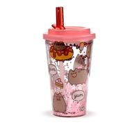 Puckator Pusheen Foodie Gobelet isotherme à double paroi et paille incassable avec couvercles et pailles pour adultes et enfants - Gobelet isotherme de voyage avec paille - Bouteilles d'eau avec patte