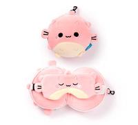Puckator Relaxeazzz Adoramals Oreiller de Voyage en Peluche et Masque pour Les Yeux - Masque de Sommeil en Peluche pour Avion - Oreiller de vol pour Enfants et Adultes - Joli Masque de Sommeil