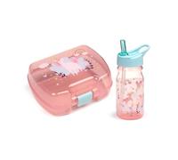 Puckator Set porte-goûter rose pour fille (boîte à déjeuner pour nourriture et bouteille d'eau avec paille) - magie de la licorne et arc-en-ciel, sans BPA