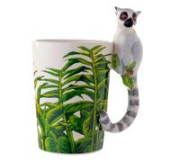 Puckator SMUG28 Mug Lémurien avec Anse Travaillée 12 x 8,5 x 14,5 cm, Blanc