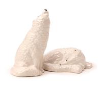 Puckator SP98 Ensemble salière et poivrière en céramique Motif loup Blanc