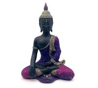 Puckator - Statue de Bouddha thaïlandaise en méditation onyrique - Noir et Violet - Fabriqué en résine et Peint à la Main