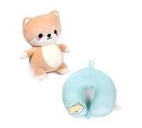 Puckator Swapseazzz Adoramals Shuggs the Shiba Inu Oreiller de voyage 2 en 1 en peluche et jouet - Oreiller de voyage en avion pour le voyage, les enfants, les douleurs au cou, les adultes, les