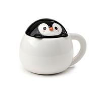 Puckator Tasse en Céramique avec couvercle en forme de pingouin - Animaux doux, Blanc Ou Marron