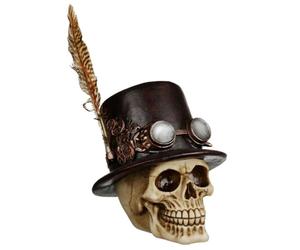 Puckator Tête de mort Steampunk avec chapeau haut-de-forme et plumes