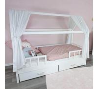 Puckdaddy® Rideau pour lit cabane Linnea, Blanc, Motif Petits Pois, Coton | Coton, blanc, motif à pois, lot de 2, ciel de lit en tissu, accessoire pour lit cabane