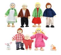 PUCKWAY Maison de poupées en bois avec chat et chien, figurines de poupées Happy Family pour maison de poupée, accessoires cadeau