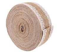 PUCSIQ 5 cm x 10 m Ruban de jute avec dentelle naturelle Ruban de jute vintage avec dentelle Ruban de jute vintage Ruban de dentelle pour mariage, Noël, bricolage, cadeaux, décoration, emballage