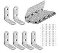 PUCSIQ Equerre de fixation, Lot de 30 supports d'angle à 90° en acier inoxydable - 40 x 40 mm equerre metal - Avec 120 vis pour meubles en bois, tables, étagères, armoires, fixations murales