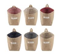 PUCSIQ Petit panier rangement,Lot de 6 sacs de rangement pliables en coton et lin, Panier suspendu rangement, Pour le rangement de la maison, l'emballage des cadeaux