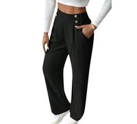 PUDANA Femmes Pantalon Dressing Jambe Large Solide Pantalon Élégant Entreprise Travail Slack Noir L