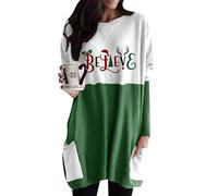 PUDANA Femmes Patchwork Col Rond Chemises Noël Pull Doux Pull Décontracté À Manches Longues Croire Au Vert L