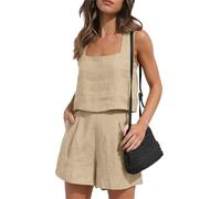 PUDANA Femmes Tenues Sans Manches Et Amples Pour Les Vacances Shorts Ensembles Deux Pièces Légers L'enfer Kaki 3XL