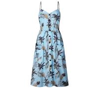 PUDANA Robe D'Été À Motifs Taille Haute pour Femmes Robe Midi Plissée sans Manches Grande Taille Bretelles Spaghetti Robe Longue Bleu Clair M