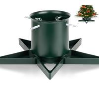 PUDO Pied de Sapin de Noel: Support Pied Sapin de Noël avec réserve d'eau, Pied de Sapin avec roulettes Metal pour Arbres jusqu'à 2 m de Tronc 3 à 12 cm - Christmas Tree Stand Star Vert