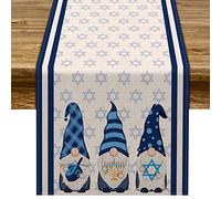 Pudodo Hanukkah Gnome Chemin de table Chanukah Menorah Étoile de David Décoration de table Juive Vacances Fête Cuisine Salle à manger Décoration Maison