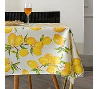 PUDSIRN Nappe Citrons, Nappe Printemps et été Couverture de Table Jaune, Tissu Polyester Imperméable Nappe Anti-Taches, pour Cuisine Pique-Nique (140 * 140cm)