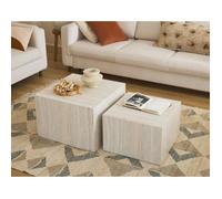 Pueblo - lot de 2 tables basses - effet travertin - 58 et 50 cm - Beige