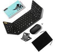 PuechAxe Clavier et souris pliables, taille complète, portable, pliable, sans fil, 2,4 G + BT5.0 x 2, clavier et souris de voyage Bluetooth rechargeables pour ordinateur portable, iPad, tablette