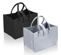 Puedno Lot de 2 sacs de courses en feutre - 30 x 20 x 18 cm - Pliable - Petit sac à main - Réutilisable - Pour faire du shopping, sortir, jouets, gris/noir, 30x20x18cm