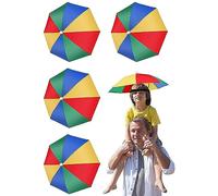 Puedno Lot de 4 chapeaux de parapluie avec bandes élastiques, réglables arc-en-ciel, chapeau parapluie de pêche pour enfants et adultes, Arc-en-ciel, 32 cm