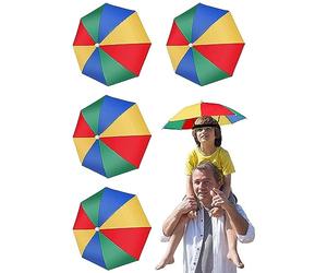 Puedno Lot de 4 chapeaux de parapluie avec bandes élastiques, réglables arc-en-ciel, chapeau parapluie de pêche pour enfants et adultes, Arc-en-ciel, 32 cm
