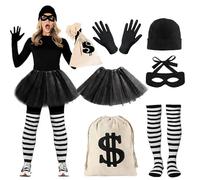 PUERFOCA Deguisement Voleur, Robber Costume Ensemble de cambrioleur Voleur Prisonnier, Deguisement Braqueur Femme Convient pour les Costumes De Banque De Cosplay De Carnaval D’Halloween