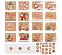 PUERHUACI Carte Noel,Carte Postale Noel,Carte Remerciements,24 Pièces Cartes de Noel,Carte Remerciements avec Enveloppes et Autocollants Cartes de Noel Pliantes Motif de Noël