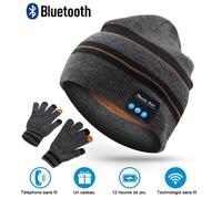 PUERSIT Bonnet d'hiver Bluetooth Bonnet Casque sans fil bonnet en tricot Homme Femme Cachemire Cadeau de Noël-Rayure+Mitaines