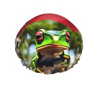 Puerto Rico Drapeaux grenouille palmiers imprimé bonnet de douche réutilisable pour femme, chapeau de bain double couche imperméable, bonnet de bain à séchage rapide