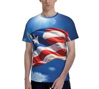 Puerto Rico Papier Peint Drapeau Imprimé Élégant T-shirt Doux pour Hommes, T-shirts à Manches Courtes pour Hommes, Parfait pour un usage quotidien, Noir , M