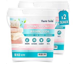 Puerto Verde • Carbonate de Sodium 2x10 Kg. Production de Savon et de Détergent Maison. Dégraissant, Détachant et Désodorisant. Carbonate de Soude Pur d'Origine 100% Naturelle. Production Européenne.