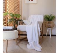 PÜSKÜL Lot de 1 jetés de lit en mousseline de coton bio turc léger froissé (jeté de lit 134 x 170,2 cm, blanc)