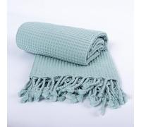 PÜSKÜL Lot de 1 serviette de bain gaufrée fine de qualité supérieure, 100 % coton turc, tissage gaufré bio, séchage rapide, surdimensionnées, 88,9 x 177,8 cm, fabriquées en Turquie (vert glacial, 1)