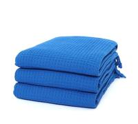 PÜSKÜL Lot de 3 serviettes de bain turques fines, coton bio ultra doux, tissage gaufré, 170 x 83 cm (bleu marine, 3)
