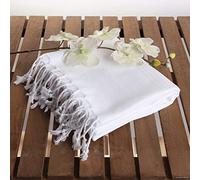 PÜSKÜL Lot de 6 serviettes de plage turques 100 % coton turc Peshtemal pour piscine, bain, spa, voyage, sable, cadeau de fête pour enterrement de vie de jeune fille, 99 x 178 cm (blanc)