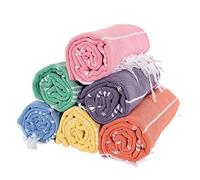 PÜSKÜL Lot de 6 serviettes de plage turques 100 % coton turc Peshtemal pour piscine, bain, spa, voyage, sable, cadeau de fête pour enterrement de vie de jeune fille, 99 x 178 cm (mélange de couleurs)