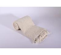 PÜSKÜL - Serviette de plage gaufrée en coton turc gaufré, fabriquée à la main avec pompons, douce, fine, à séchage rapide (beige, 1)