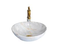 PUFAHAU Lavabo De Salle De Bain Petits Lavabos De Salle De Bain Vasque À Poser en Céramique Imitation Marbre De Haute Qualité Lavabo De Toilette avec Accessoires Meuble-Lavabo
