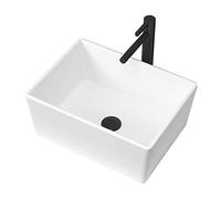 PUFAHAU Lavabo De Salle De Bain Rectangulaire Blanc, Lavabo De Salle De Bain sur Comptoir, Petit Évier en Céramique avec Bonde Escamotable, 20,5" X 15,7"