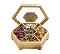PUFAHAU Plateau de Service divisé en Bois avec Couvercle Transparent, Plateau à collation, Compartiment Grande capacité pour Fruits secs avec Couvercle, Plateau à Fruits adapté a(B)