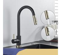 PUFAHAU Robinets De Cuisine Nickel-Or en Acier Inoxydable, Robinets D'Évier À Tirette, Montage sur Pont, Noir Brossé, Or, 1(Noir Et Doré-1)