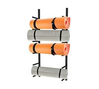 PUFAHAU Support Mural De Rangement pour Tapis De Yoga, Étagère en Métal Noir, Présentoir pour Tapis De Yoga, Rouleau De Massage, Bande De Résistance Et Tapis d'exercice(6 Niveaux)