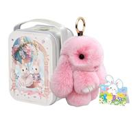 Pufei Lapin Chanceux Porte-Clés avec Boîte en Laiton et Carte de Vœux, Porte-Clés Mignon en Peluche pour Sacs et Sac à Dos, Charmant Lapin de Pâques Cadeau