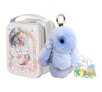 Pufei Lapin Chanceux Porte-Clés avec Boîte en Laiton et Carte de Vœux, Porte-Clés Mignon en Peluche pour Sacs et Sac à Dos, Charmant Lapin de Pâques Cadeau