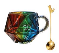 Pufei Rainbow D20 Dice Tug, Polyédral Dice Coffee Cup, Transparent Glass Game Tug for RPG Lovers, Game Night Mugs Gift for Fantasy Lovers